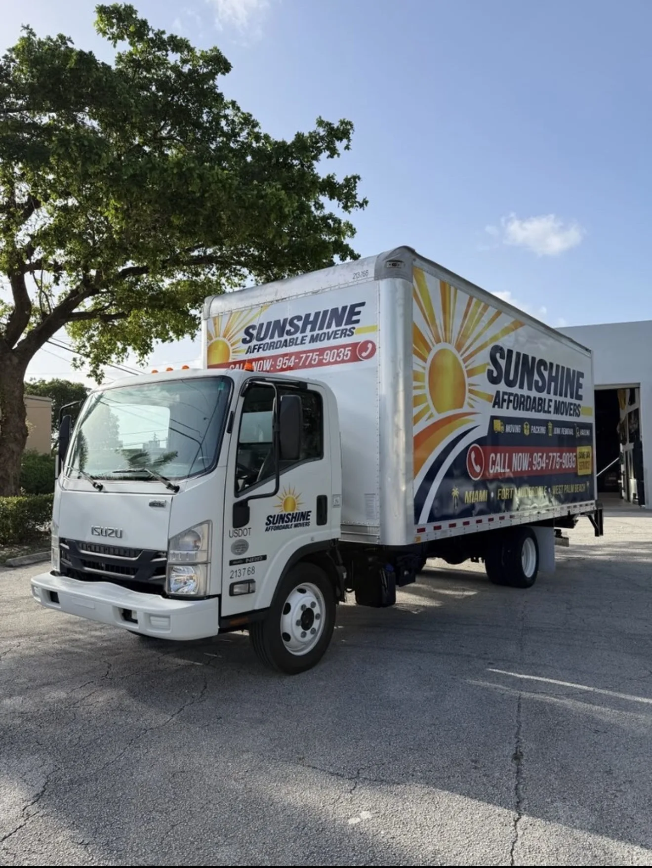Sunshine Affordable Movers cab-over box truck ready for a local move.